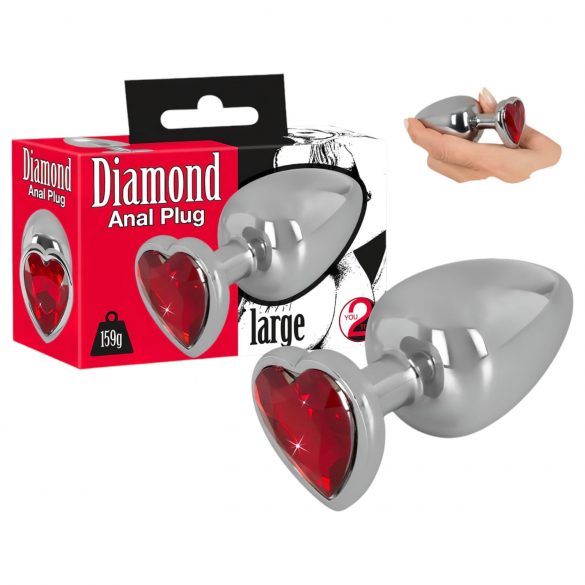 You2Toys - Diamond - 159g Aluminium Anal Plug (Silber-Rot)