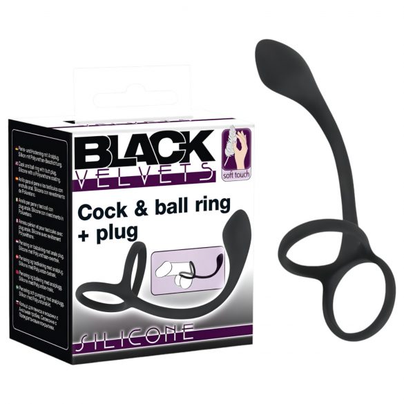 Black Velvet - dünner Anal-Dildo mit Penis- und Hodenring (schwarz) 