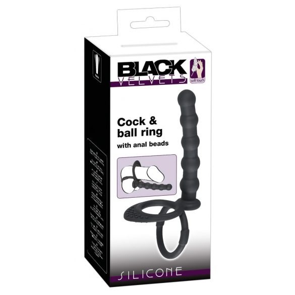 Black Velvet - Hoden- und Penisring mit Anal-Dildo (schwarz) 