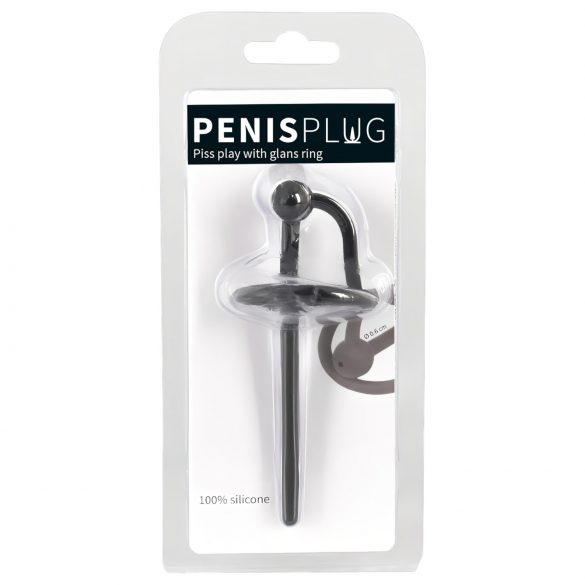 Penisplug - Silikon-Peniskopfring mit hohlem Harnröhrenstab (schwarz) 