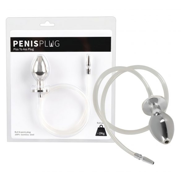 Piss to Ass Plug - Hohler Stahl Analplug mit Harnröhrendehner