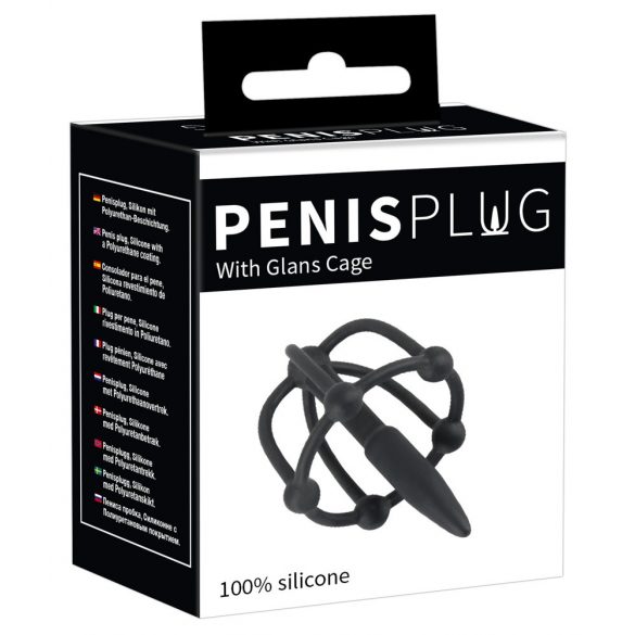 Penisplug - Silikon Eichelkäfig mit Harnröhrenkegel (Schwarz) 