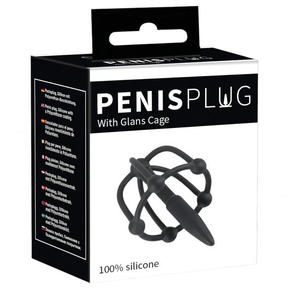 Penisplug - Silikon Eichelkäfig mit Harnröhrenkegel (Schwarz) 