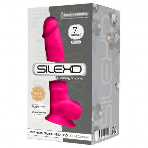 Silexd 7 - formbarer, saugnapfenhafter Dildo mit Hoden - 17,5cm (pink) 