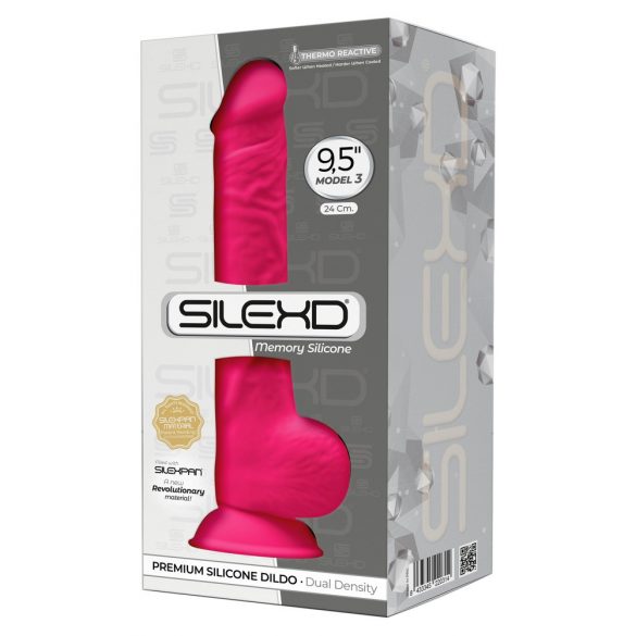 Silexd 9,5 - formbarer, saugnapfbestückter, Hoden Dildo - 24cm (rosa) 