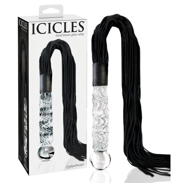 Icicles No. 38 - Glasdildo mit Lederpeitsche (durchsichtig-schwarz)