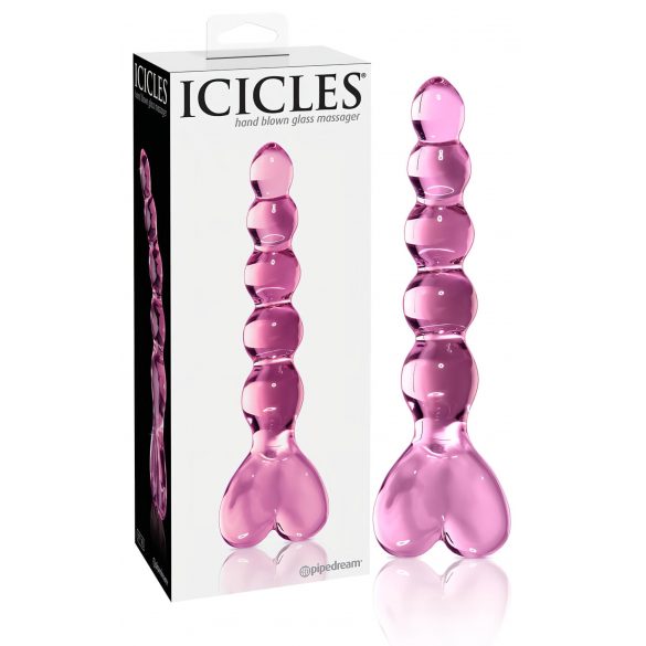 Icicles No. 43 - Perlenbesetzter, herzförmiger Glasdildo (Pink)