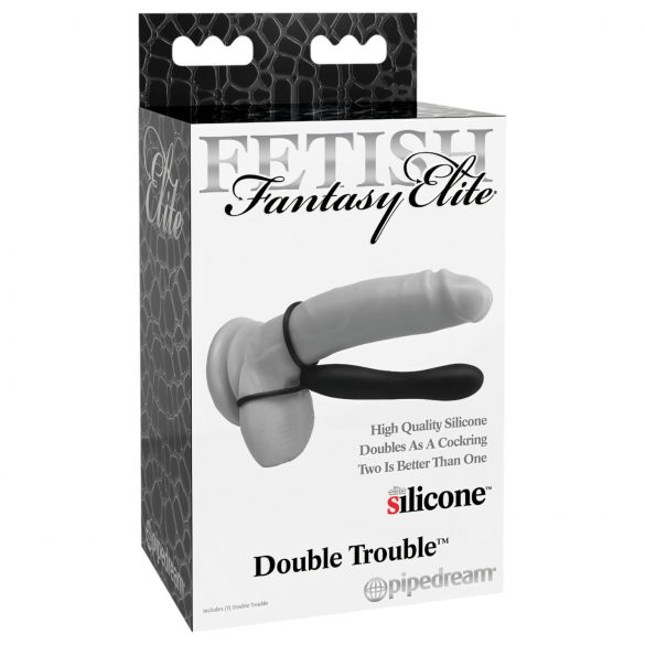 Fetish Double Trouble - Penis- und Hodenring mit Anal-Dildo (schwarz)