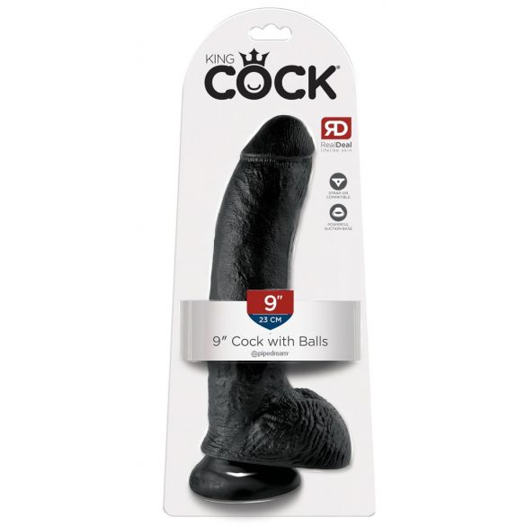 King Cock 9 - großer Saugnapf, Hoden Dildo (23cm) - schwarz 