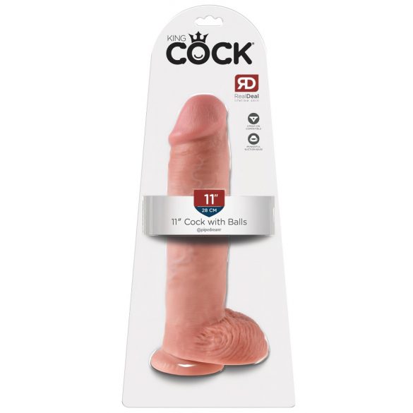 King Cock 11 - Saugfuß-Dildo mit Hoden (28 cm) - naturfarben