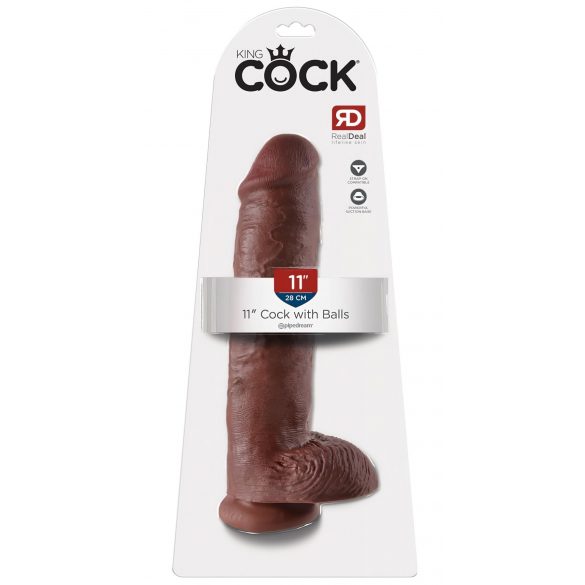 King Cock 11 - großer Dildo mit Saugnapf und Hoden (28 cm) - braun