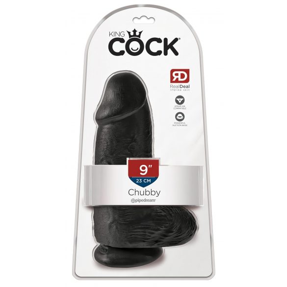 King Cock 9 Chubby - haftender Dildo mit Hoden (23 cm) - schwarz