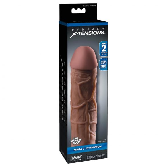 X-TENSION Mega 2 - Naturgetreuer Penisaufsatz (20,3cm) - Dunkler Ton