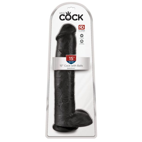 King Cock 15 - gigantischer, saugnapfbasierter, Hoden-Dildo (38cm) - schwarz 