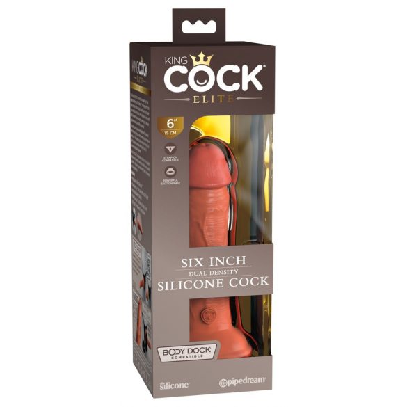 King Cock Elite 6 - haftfähiger, realistischer Dildo (15cm) - dunkel Natur 