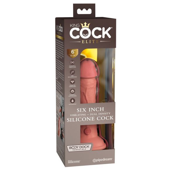 King Cock Elite 6 - Saugnapf, lebensnaher Vibrator (15cm) - Naturfarben 