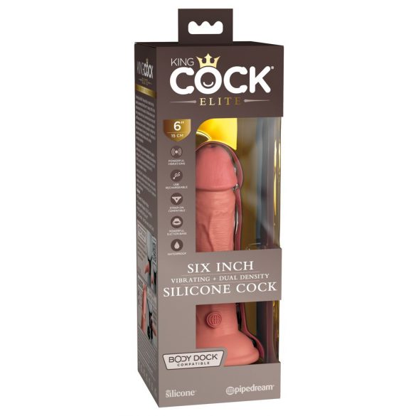 King Cock Elite 6 - Saugnapf, realistischer Vibrator 15cm (dunkle Natur) 