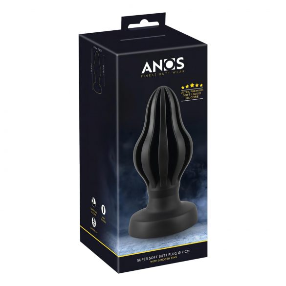 ANOS - superweicher, gerippter Anal Dildo - 7cm (schwarz)