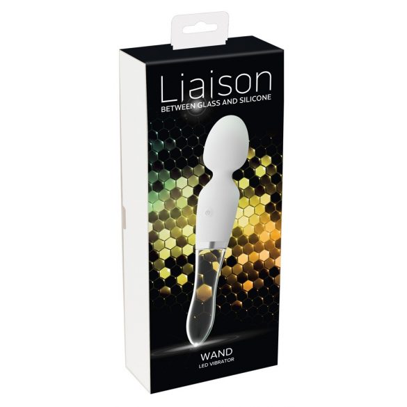 Liaison Wand - Akkubetriebener, LED Silikon-Glas Vibrator (Transparent-Weiß) 