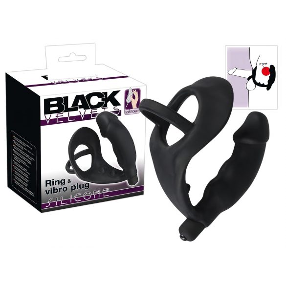 Black Velvet - Penishafter Anusvibrator mit Penis- und Hodenring (schwarz) 