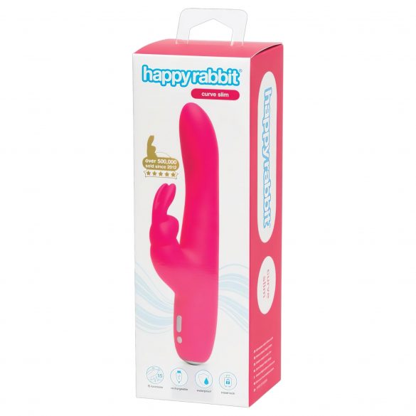 Happyrabbit Curve Slim - wasserdichter, akkubetriebener Vibrator mit Klitorisarm (pink) 