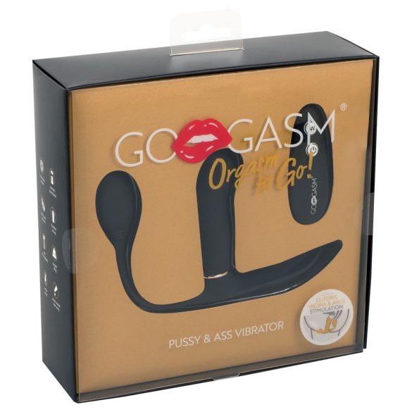 GoGasm Pussy & Ass - akkubetrieben, drahtloser 3-armiger Vibrator (Schwarz) 