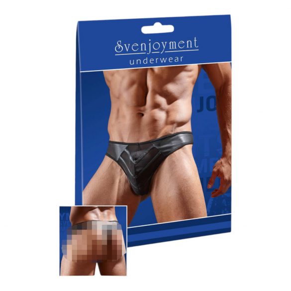 Glänzender Herren-Tanga mit transparentem Einsatz (Schwarz) 