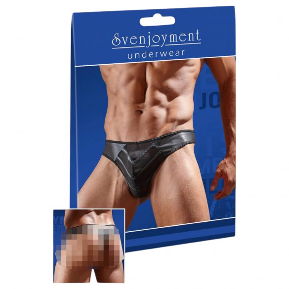 Glänzender Herren-Tanga mit transparentem Einsatz (Schwarz)  - L