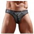 Glänzender Herren-Tanga mit transparentem Einsatz (Schwarz)  - XL