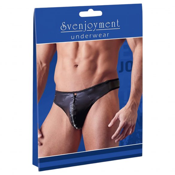 Svenjoyment - Glänzender Herren-Tanga mit Strass-Reißverschluss (Schwarz)  - XL