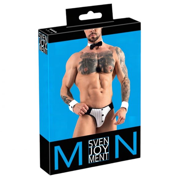 Svenjoyment - Herren-Kellner-Tanga-Set in Schwarz-Weiß - M