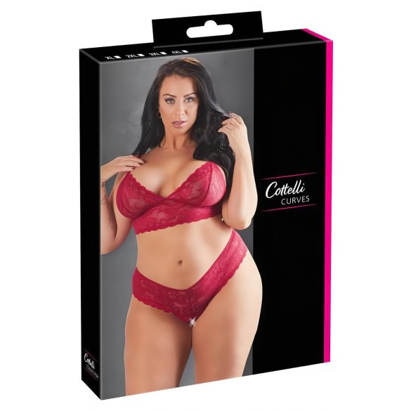 Cottelli Plus Size - Weiches Spitzen-BH-Set (Rot) - 2XL