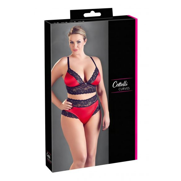 / Cottelli Plus Size - Spitze-Satin BH-Set (schwarz-rot)  - 2XL