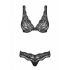 Obsessive Luvae - Blumenverzierte, Strass-BH-Set (Schwarz)  - L/XL