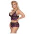 Cottelli Plus Size - Blumiges BH-Set (Schwarz-Lila) 