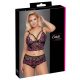 Cottelli Plus Size - Blumiges BH-Set (Schwarz-Lila)  - 3XL/4XL