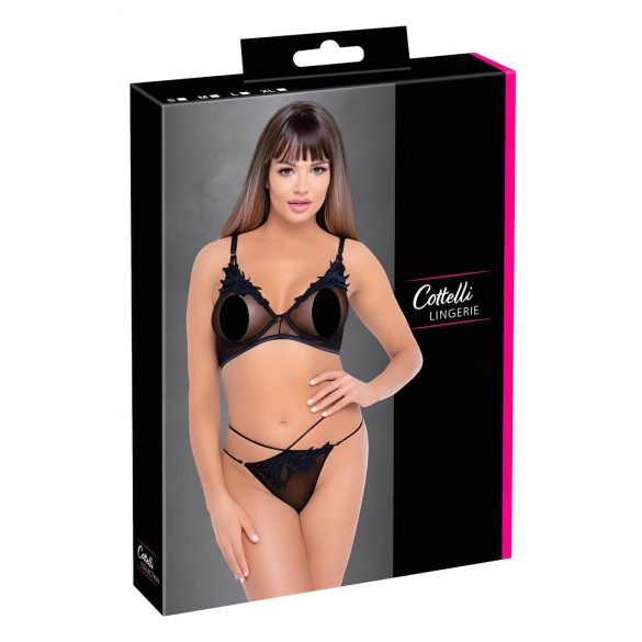 Cottelli - Transparentes Spitzen-BH-Set (schwarz) - M