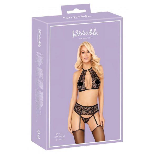 Kissable - Halsband, Spitzen-BH-Set (schwarz)  - L/XL