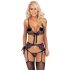 Kissable - schwarz, mit pink-lila Stickerei BH-Set  - L/XL