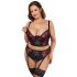 Cottelli Plus Size - BH-Set mit Strumpfhalter (schwarz-rot) 