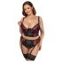 Cottelli Plus Size - BH-Set mit Strumpfhalter (schwarz-rot) 