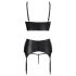 Abierta Fina - funkelndes Strapsgürtel-Spitzendessous-Set (schwarz) - 80B/M