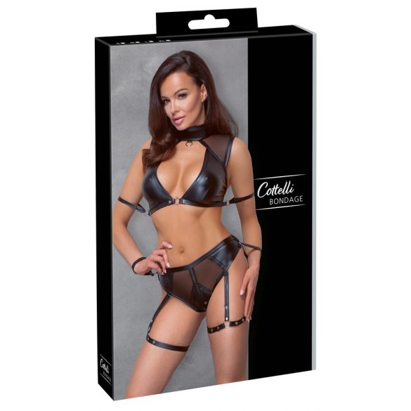 Cottelli Bondage - BH-Set mit Netz-Einsatz (schwarz)  - M