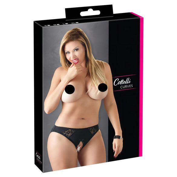 Cottelli Plus Size - Spitzen-String, ouvert (schwarz) - 3XL