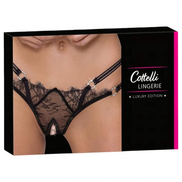 Cottelli - luxuriöser, offener String mit Ringen (schwarz) - M/L