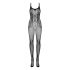 Obsessive G335 - Durchsichtiger, offener Netz-Catsuit mit Blumenmuster (Schwarz) - S-L 