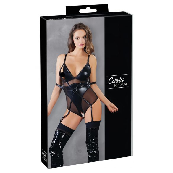 Cottelli Bondage – Glänzender Body mit Handschellen (Schwarz) - M