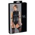 Cottelli Bondage - Ärmelloser Glanzbody mit Handfesseln (Schwarz) - XL