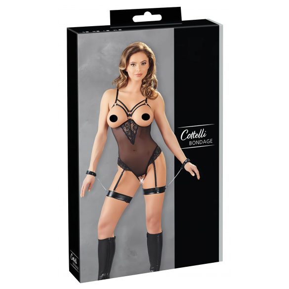 Cottelli Bondage - Metallring- und Gurt-Body mit Handschellen (schwarz)  - M