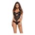 Obsessive Alluria - Florales Spitzen-Bodysuit (Schwarz)  - L/XL